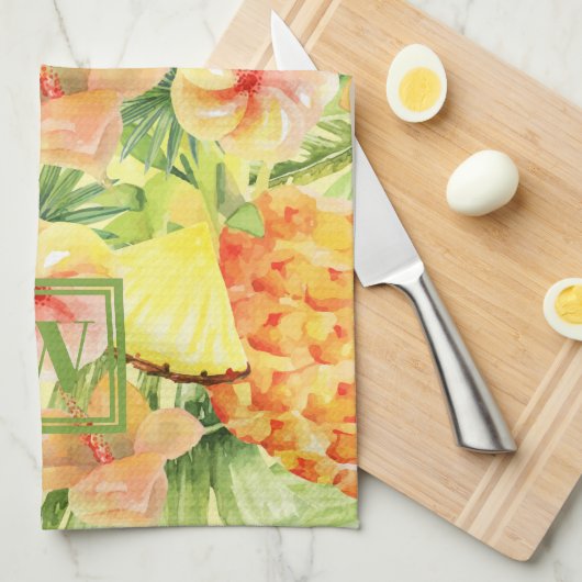 Monogrammed Pineappelbloemen Theedoek (Quarter Fold)
