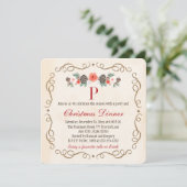 MONOGRAMMED PINECONE LAUREL CHRISTMAS DINNER PARTY KAART (Staand voorkant)