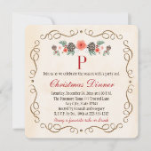 MONOGRAMMED PINECONE LAUREL CHRISTMAS DINNER PARTY KAART (Voorkant)