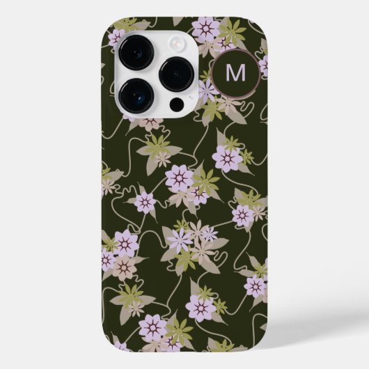 Monogrammed Pink and Black Floral Vines Case-Mate iPhone Case (Achterkant)