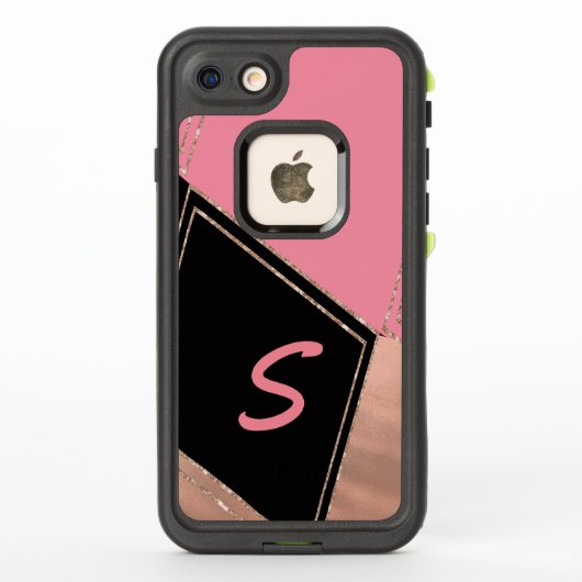 Monogrammed Pink and Black LifeProof iPhone 7 Hoes (Achterkant)