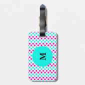 Monogrammed Pink and Blue Polka Dots Bagagelabel (Achterkant verticaal)