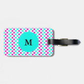 Monogrammed Pink and Blue Polka Dots Bagagelabel (Achterkant horizontaal)