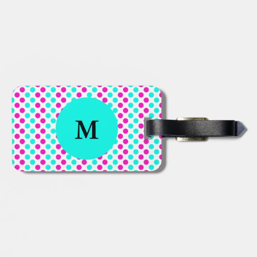 Monogrammed Pink and Blue Polka Dots Bagagelabel (Achterkant horizontaal)
