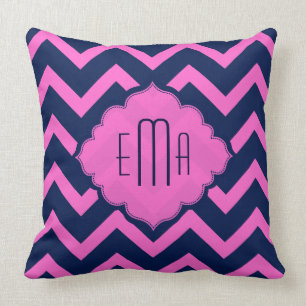 Monogrammed Pink and Blue Zigzag Chevron Kussen