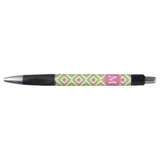 Monogrammed Pink and Green Diamonds Ikat Pattern Pen (Voorkant)