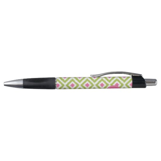 Monogrammed Pink and Green Diamonds Ikat Pattern Pen (Bovenkant)