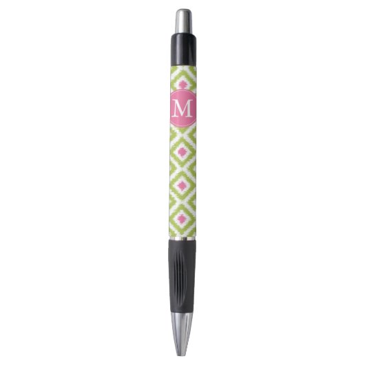 Monogrammed Pink and Green Diamonds Ikat Pattern Pen (Voorkant Verticaal)