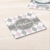 Monogrammed Pink and Grey Argyle Pattern Kartonnen Onderzetters (Schuin)