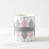 Monogrammed Pink and Grey Argyle Pattern Koffiemok (Center)