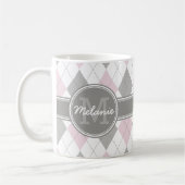 Monogrammed Pink and Grey Argyle Pattern Koffiemok (Links)