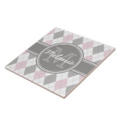 Monogrammed Pink and Grey Argyle Pattern Tegeltje (Zijkant)