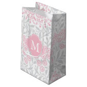 Monogrammed Pink and Grey Floral Damask Pattern Klein Cadeauzakje (Achterkant Gekanteld)