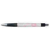 Monogrammed Pink and Grey Floral Damask Pen (Voorkant)