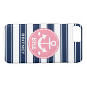 Monogrammed Pink and Navy Anchor Case-Mate iPhone Case (Achterkant (Horizontaal))