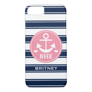 Monogrammed Pink and Navy Anchor Case-Mate iPhone Case
