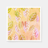 Monogrammed Pink and Sage Abstracte Leafs Servet (Voorkant)