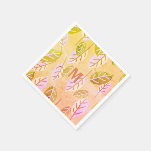 Monogrammed Pink and Sage Abstracte Leafs Servet (Hoek)