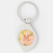 Monogrammed Pink and Sage Abstracte Leafs Sleutelh Sleutelhanger (Voorkant)