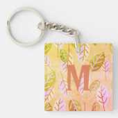 Monogrammed Pink and Sage Abstracte Leafs Sleutelh Sleutelhanger (voorkant)