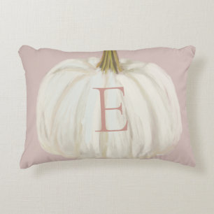 Monogrammed Pink and White Herfst Pumpkin Accent Kussen