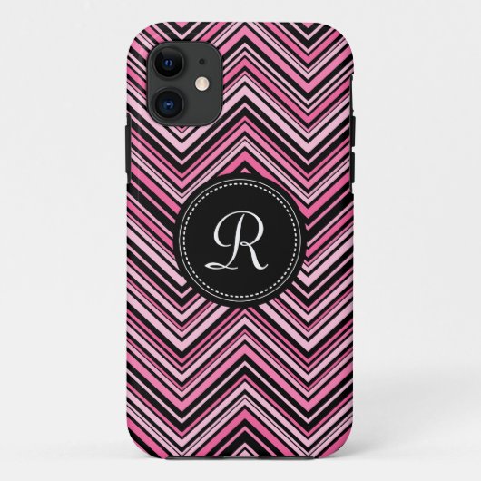 Monogrammed Pink Black Tribal Chevron Pattern Case-Mate iPhone Case (Achterkant)