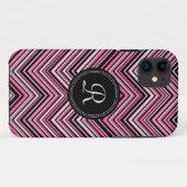 Monogrammed Pink Black Tribal Chevron Pattern Case-Mate iPhone Case (Achterkant (horizontaal))