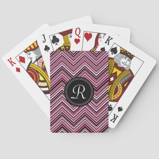 Monogrammed Pink Black Tribal Chevron Pattern Pokerkaarten (Achterkant)