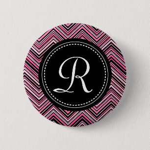 Monogrammed Pink Black Tribal Chevron Pattern Ronde Button 5,7 Cm