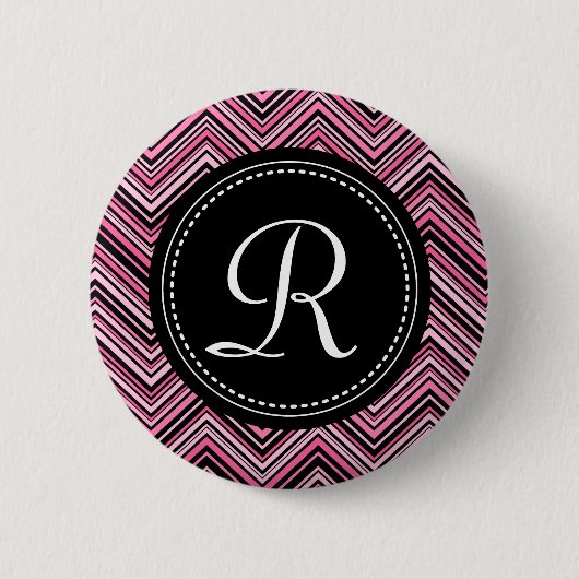 Monogrammed Pink Black Tribal Chevron Pattern Ronde Button 5,7 Cm (Voorkant)