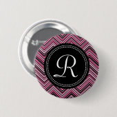 Monogrammed Pink Black Tribal Chevron Pattern Ronde Button 5,7 Cm (Voorkant /achterkant)
