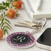 Monogrammed Pink Black Tribal Chevron Pattern Sleutelhanger (Voorkant Rechts)