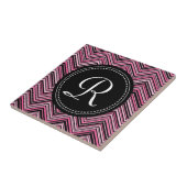 Monogrammed Pink Black Tribal Chevron Pattern Tegeltje (Zijkant)