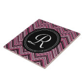 Monogrammed Pink Black Tribal Chevron Pattern Tegeltje (Zijkant)