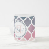 Monogrammed Pink Blue Moroccan Lattice Pattern Matglas Koffiemok (Voorkant links)