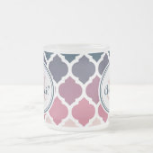 Monogrammed Pink Blue Moroccan Lattice Pattern Matglas Koffiemok (Center)