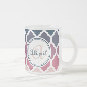 Monogrammed Pink Blue Moroccan Lattice Pattern Matglas Koffiemok