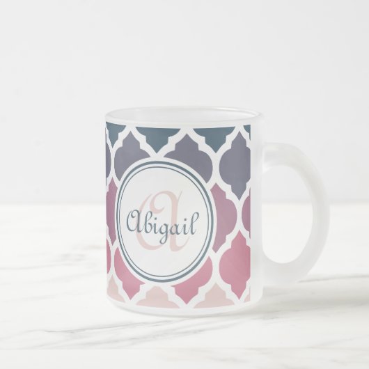 Monogrammed Pink Blue Moroccan Lattice Pattern Matglas Koffiemok (Rechts)