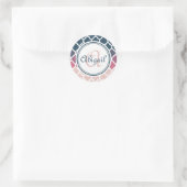 Monogrammed Pink Blue Moroccan Lattice Pattern Ronde Sticker (Tas)