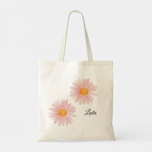 Monogrammed Pink Blush Daisy Floral  Tote Bag (Achterkant)