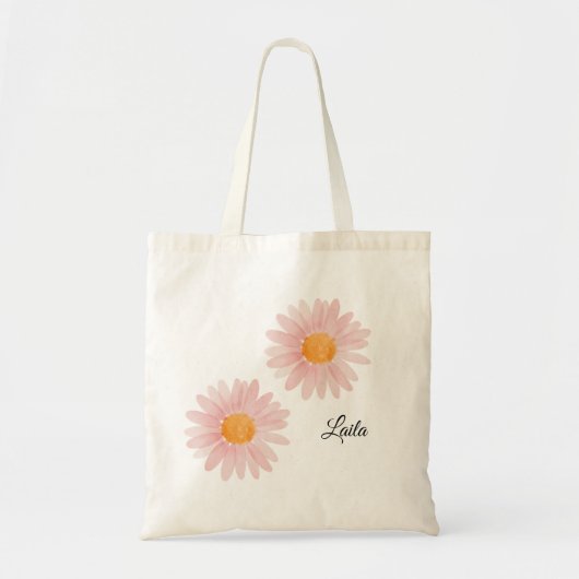 Monogrammed Pink Blush Daisy Floral  Tote Bag (Voorkant)