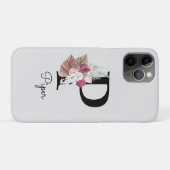 Monogrammed Pink Boho Floral Initiaal P Case-Mate iPhone Case (Achterkant (horizontaal))