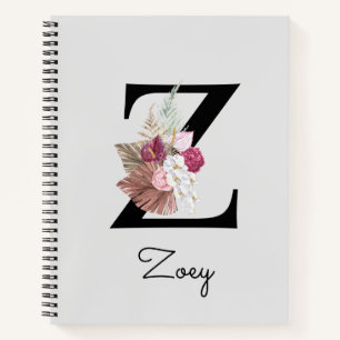 Monogrammed Pink Boho Floral Initiaal Z Notitieboek