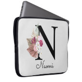 Monogrammed Pink Boho Girly Floral Initiaal N Laptop Sleeve (Voorkant Rechts)