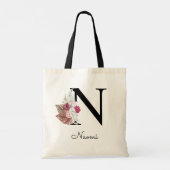 Monogrammed Pink Boho Girly Floral Initiaal N Tote Bag (Achterkant)