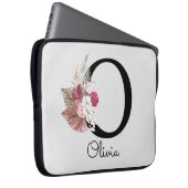 Monogrammed Pink Boho Girly Floral Initiaal O Laptop Sleeve (Voorkant Rechts)