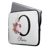 Monogrammed Pink Boho Girly Floral Initiaal O Laptop Sleeve (Voorkant Links)