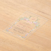 Monogrammed Pink Bows and Wildflowers Wedding Acryl Uitnodigingen (Laagn)