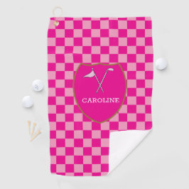 Monogrammed Pink Checks & golfclub & vlag Golf to Golfhanddoek