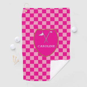 Monogrammed Pink Checks & golfclub & vlag Golf to Golfhanddoek